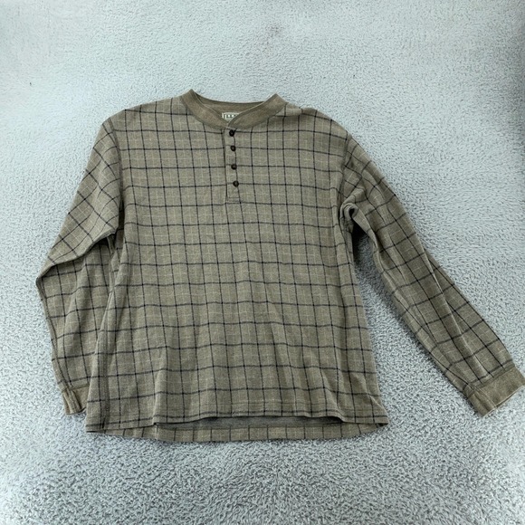 L.L. Bean Henley Shirt Mens Large Gray Windowpane Thermal Long Sleeve Made USA - Picture 2 of 7